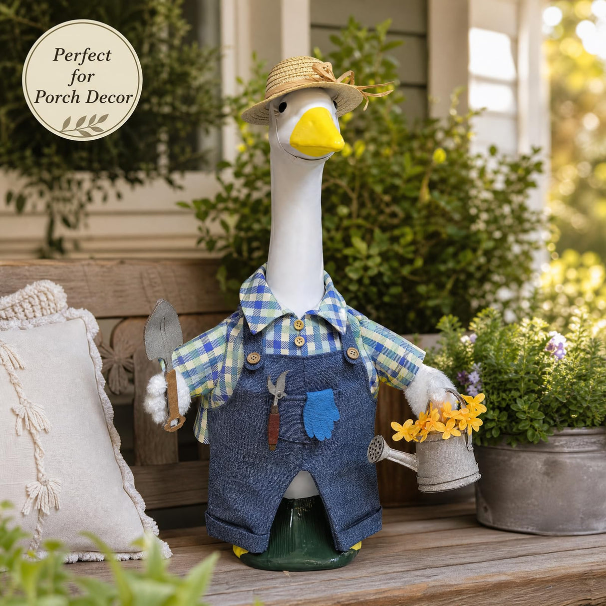 HALSHI Gardener Goose Outfit, Fits Large 23" H Cement Plastic Goose Statue, Spring Porch Goose Clothes with Hat, Felt Tools, Watering Can & Flower for Outdoor Garden Yard Patio Art Decor