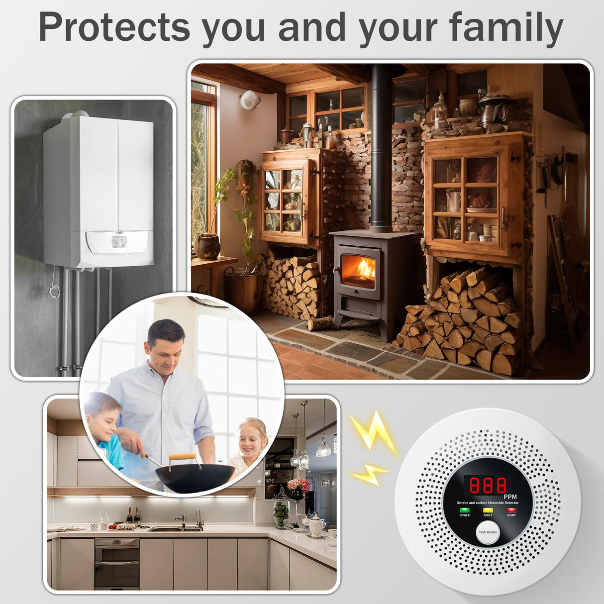 2-in-1 Smoke and Carbon Monoxide Detector 10-Year Battery-Powered CO Alarm with Clear LCD Display and Sound Warning for Home Reliable Detector for Enhanced Safety and Protection (Includes Batteries)