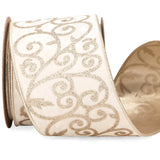 Ribbli Ivory Velvet Ribbon Wired with Glitter Swirl 4 Inch Christmas Ribbon for Christmas Tree Decoration Big Bow Gift Wrapping Crafts Wreaths Supplies - 10 Yards