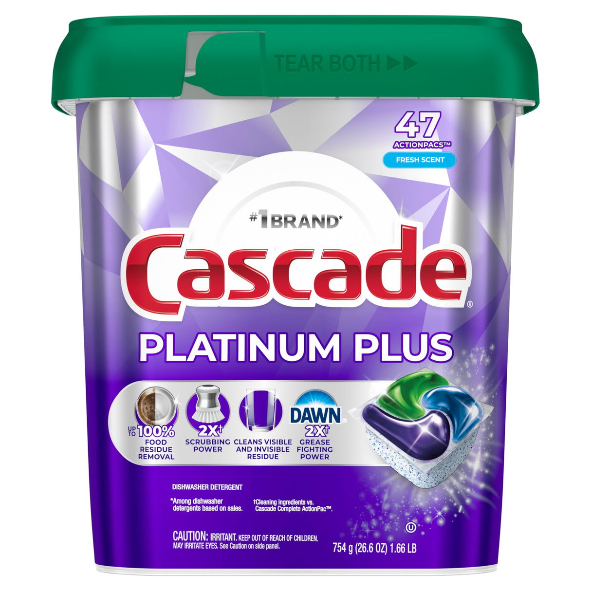 Cascade Platinum Plus Dishwasher Pods, Dishwasher Detergent, Dish Detergent Soap, Fresh, 47 Count