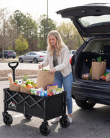 MEUIS Collapsible Wagon Cart with Wheels - 250LBS Heavy Duty Folding Wagon for Groceries Shopping Outdoor Apartment Portable Foldable Utility Grocery Trolley, Black, L