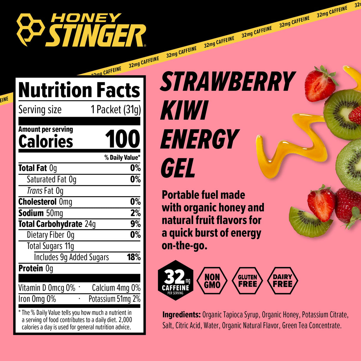 Honey Stinger Caffeinated Organic Energy Gel Variety Pack, 12 Packs Each of Salted Caramel Latte & Strawberry Kiwi, Caffeinated & Gluten Free, For All Exercises, Sports Nutrition for Home & Gym
