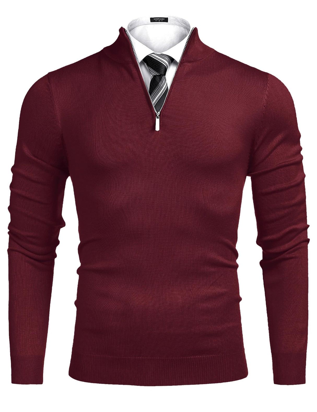 COOFANDY Men's Soft Quarter Zip Sweater Casual Long Sleeve Pullover Sweaters Wine Red Christmas Sweater