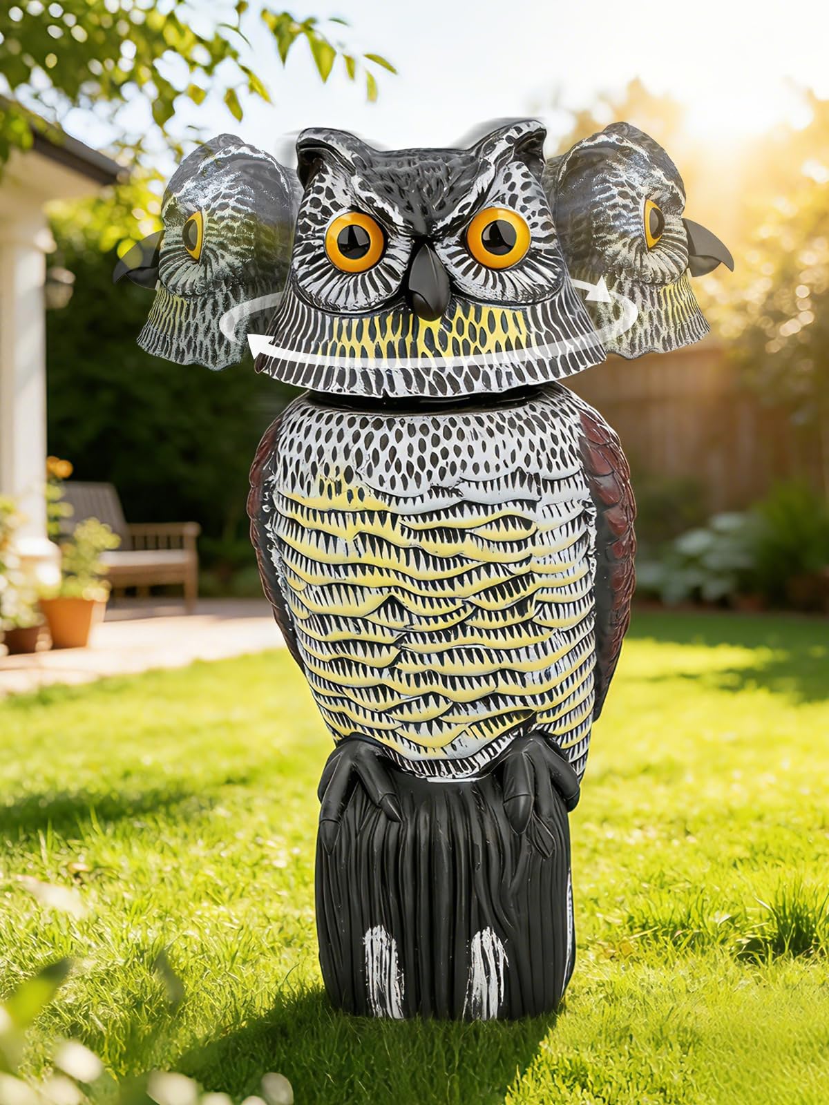 Pestvanish Garden Fake Owl Sculpture with 360° Rotating Head, Waterproof Moving Garden Owl, Outdoor Statue for Yard Patio Balcony Roof Barn Driveway