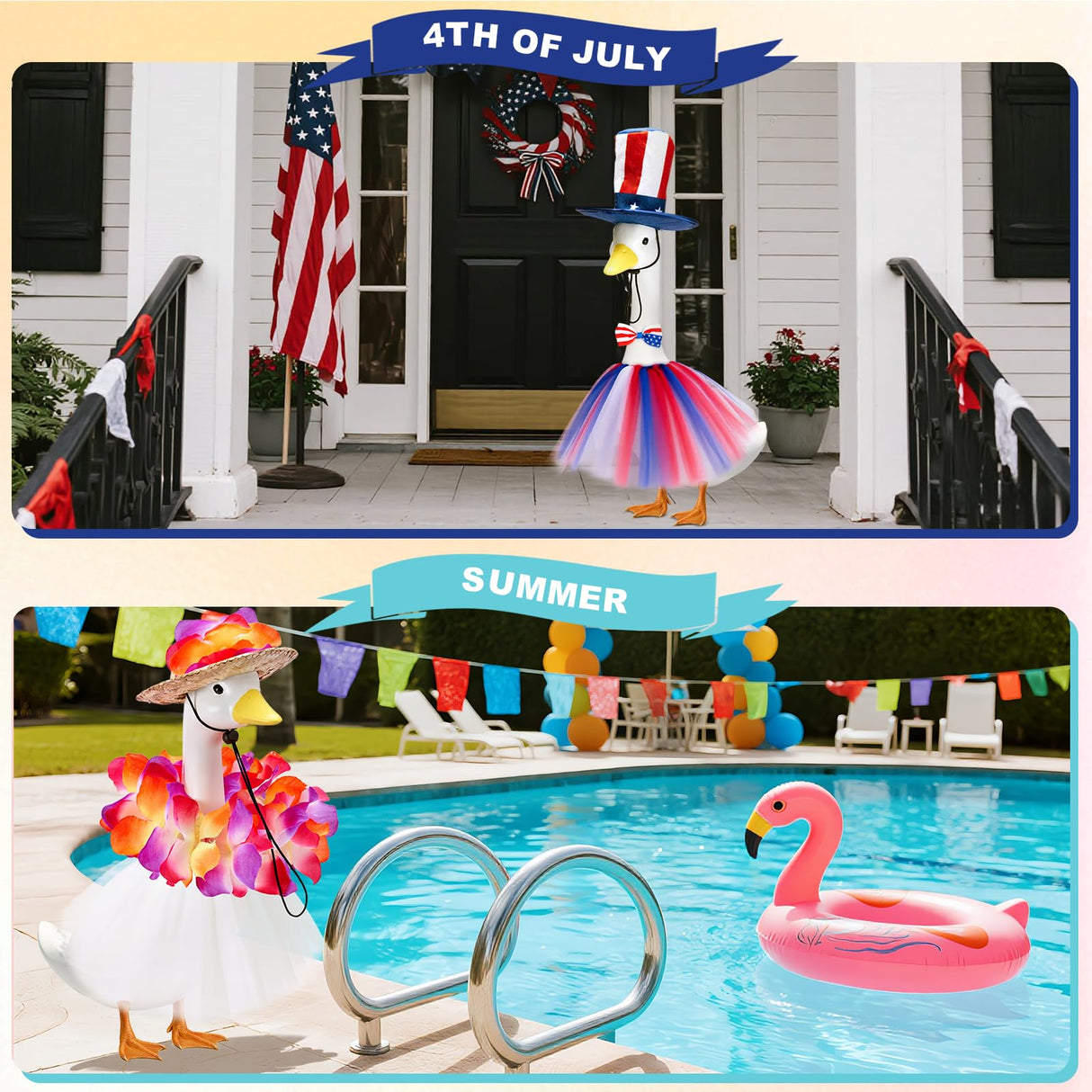 Bafeil Porch Goose Outfits, 8 Set Holiday Porch Goose Clothes for 17/19/23 inch Lawn Geese 4th of July Summer Halloween Christmas All Seasonal Patio Yard Garden Goose Statue Decor