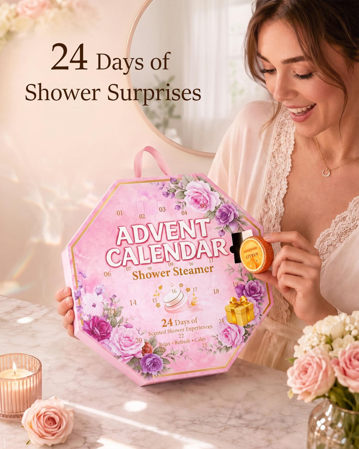 Shower Steamers Advent Calendar 2026 for Relaxation, 24 Spa Gifts for Women