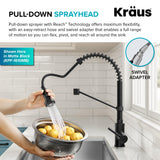 KRAUS Bolden Commercial Style 2-Function Single Handle Pull Down Kitchen Faucet in Matte Black/Black Stainless, KPF-1610MBSB (Pack of 1)