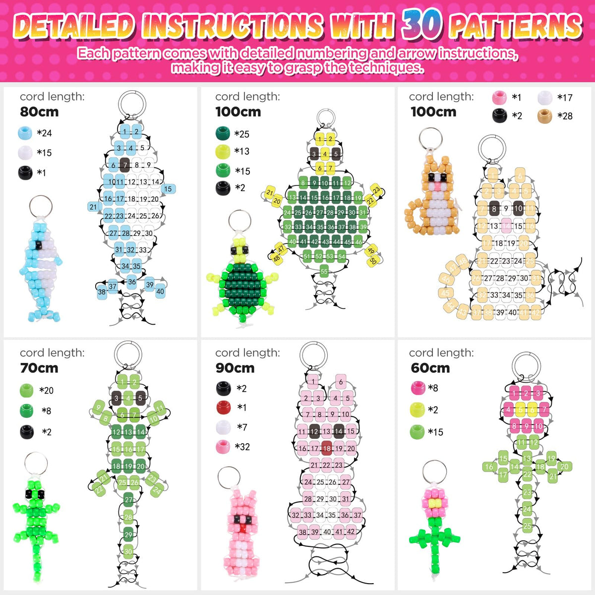 Beads for Crafts, Pony Beads Keychain Making Kit, Bead Pets for Kids Girls