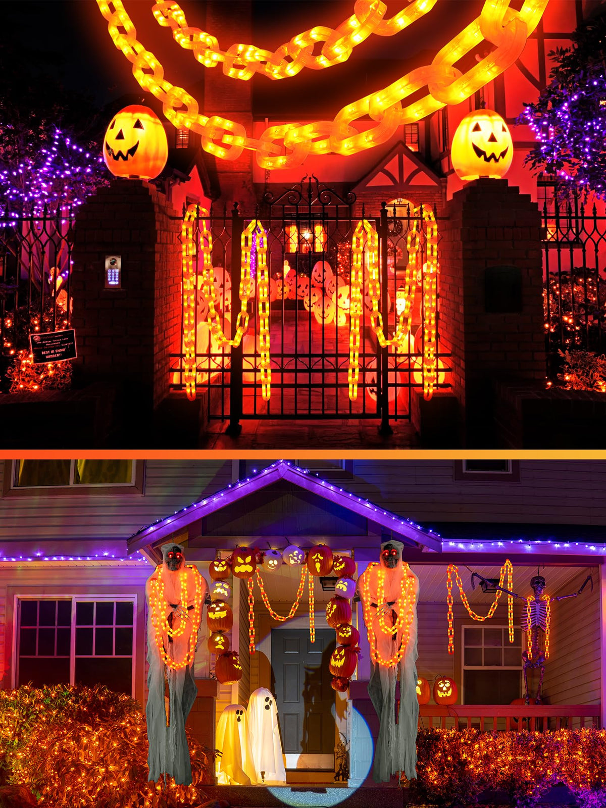 Solar Halloween Chain Lights - 10 FT 160 LED Orange Light-Up 8 Modes Memory