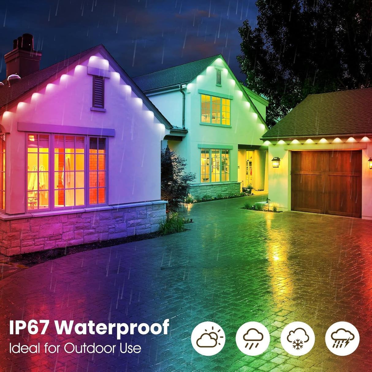 Sxlofty 65.6FT Permanent Outdoor RGB Lights,IP67 Waterproof Smart LED Eaves Lights with App/Remote Control,for Christmas and All Holiday Decor,Daily and Accent Lighting,House Roof and Garden Lighting