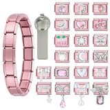 Italian Charms Bracelet Pink 22Pcs Glitter Charm Set Jewelry Gifts