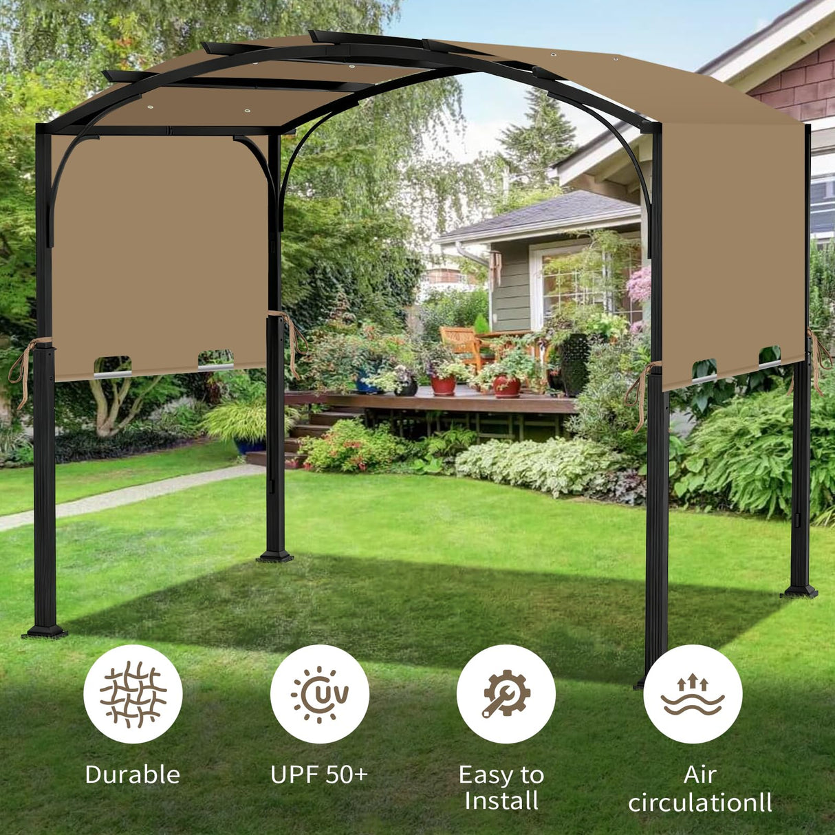 85"x 208" Universal Pergola Shade Cover, Garden Shade Replacement for 17x7.4 Ft Outdoor Pergola Structure, Patio Gazebo Canopy, Porch, Balcony Waterproof Top (Cover Only, Khaki)