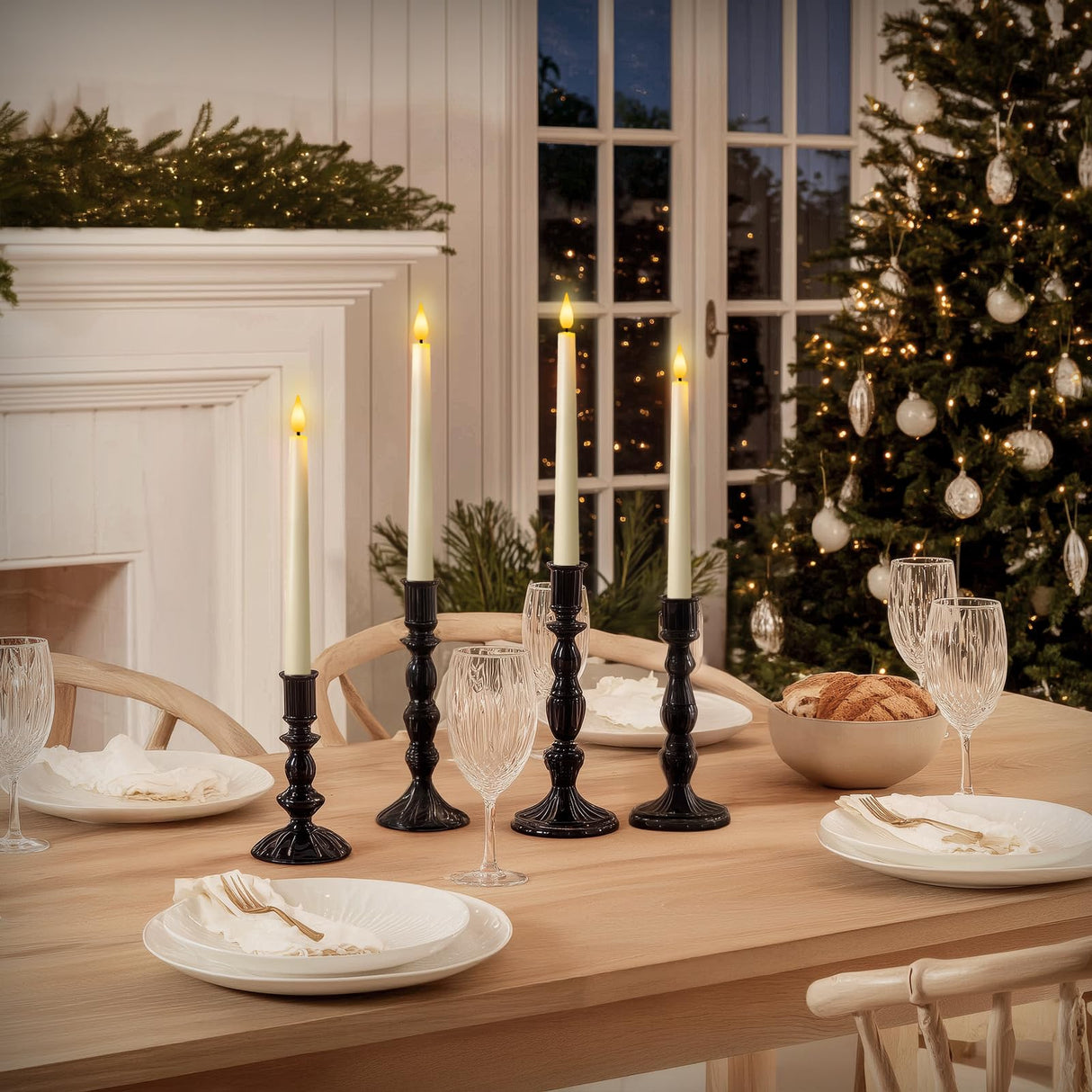 Meigic 12 Pcs Flameless Taper Candles with Remote, Timer, Plastic Battery Operated Window Candles, 9.6 Inches Ivory LED Candlesticks, for Halloween Christmas Home Decoration