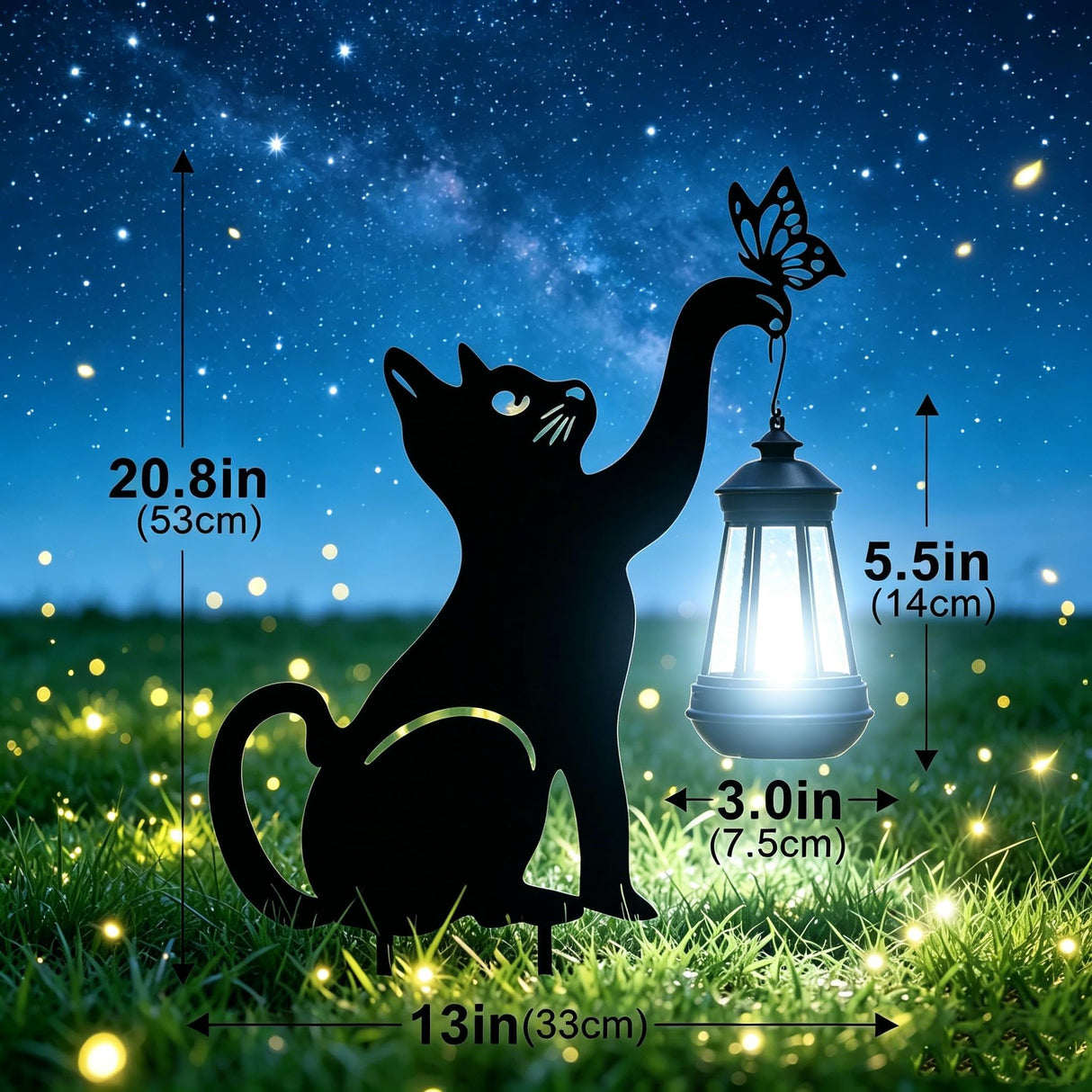 Black Cat Solar Lights Outdoor - Cat Lover Gifts for Mom Woman Grandma,Garden Decor with Butterfly Decorative Metal Stake Housewarming Ornament for Yard Pathway Lawn Patio