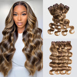 Human Hair Bundles 4 Bundles 18 20 22 24 Inch Hair Extensions Honey Blonde Highlight Body Wave Human Hair 100% Unprocessed Brazilian Virgin Hair Quick Weave P4/27
