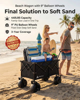 Hikenture Beach Wagon with Balloon Wheels, 9" PU Tires Collapsible Wagon