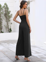 ANRABESS Women V Neck Spaghetti Strap Wide Leg Dressy Jumpsuits 2025 Summer Casual One Piece Jumper Romper Outfits & Pockets Black Medium