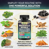 Parrox Rhodiola Rosea Panax Ginseng Ashwagandha Cordyceps Mushroom Turmeric Ginkgo Biloba Stinging Nettle Adaptogen Blend Supplement Capsules for Daily Wellness Support – 60 Capsules
