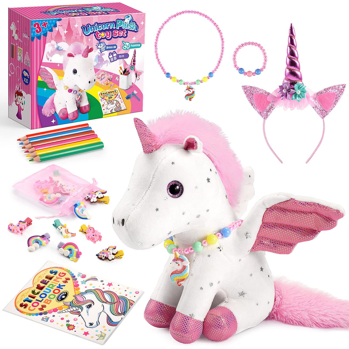 21-Piece Unicorn Gift Set for Girls Ages 3-8 | Soft Plush Stuffed Animals & Dress-Up Accessories Bundle | Idea Birthday Gifts, Christmas Presents, Party Favor for Kids Toddler Girls
