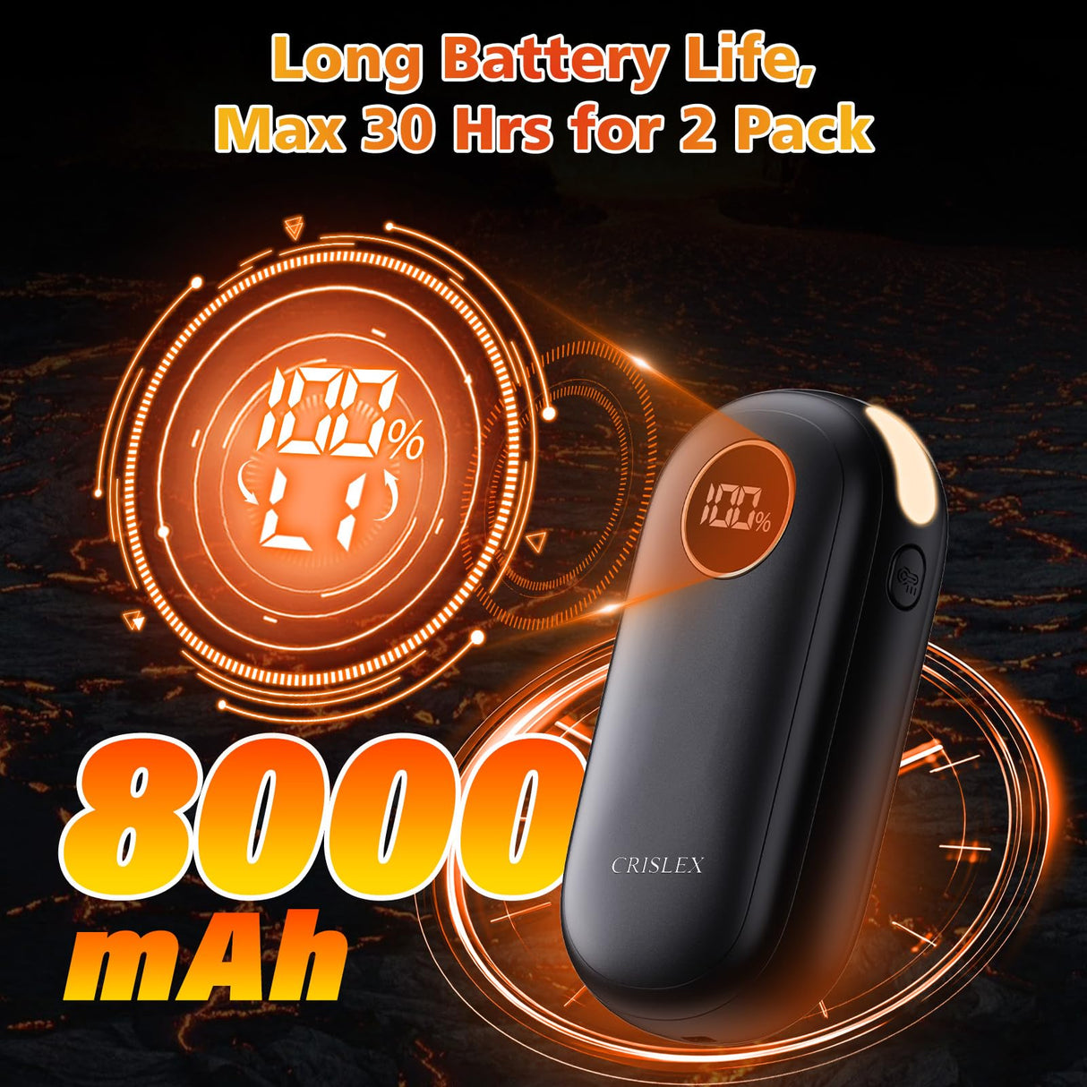 Hand Warmers Rechargeable, Dual-Sided Heating with LED Display, Flashlight, 4 Heating Levels Electric Pocket Heater for Raynauds, Golf, Camping, Hunting, Gifts for Christmas Men Women