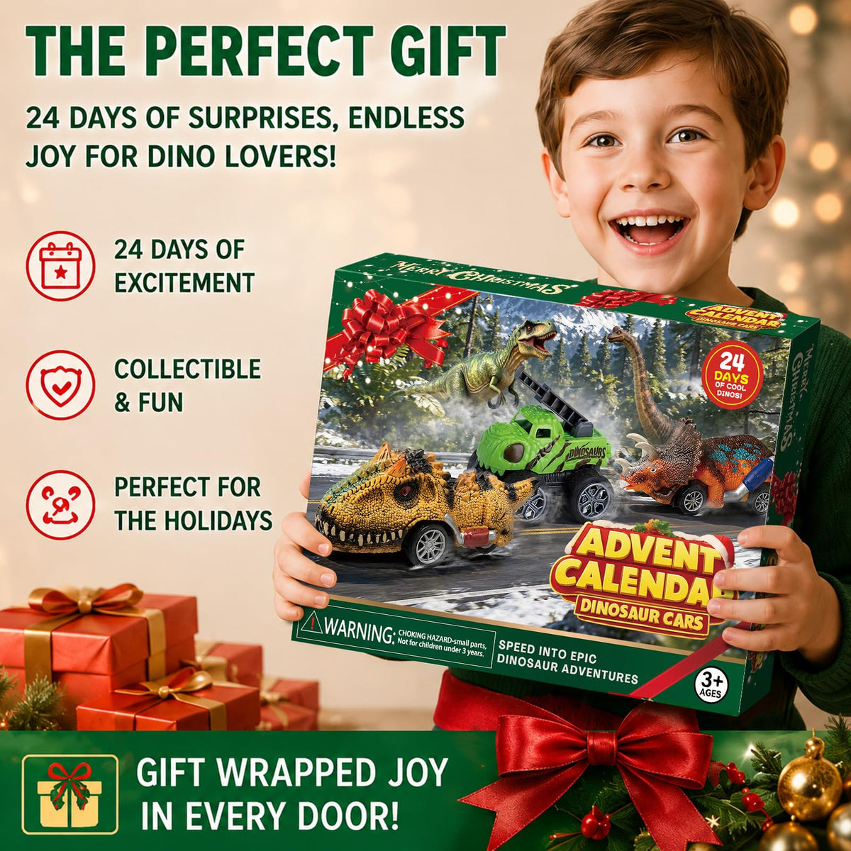 Advent Calendar 2026 Kids Boys,Dinosaur Monster Truck 24 Days Countdown Toy