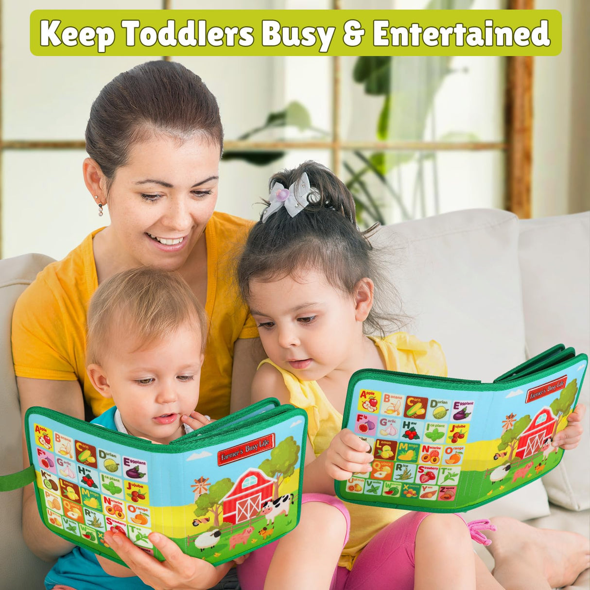 Quanquer Toddler Busy Board Montessori Toys for 1 2 3 4 Year Old - Farm Busy Book Educational Learning Sensory Toy for Boys Girls - Christmas Birthday Gifts for Toddlers Travel Toys for Airplane Car