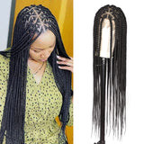 Lexqui 36'' Knotless Box Braided Wigs for Women Braided Lace Wigs Triangle Lace Front Braided Wig Human Hair Blended Full Double Lace Braided wig with Baby Hair Braid Lace Front Wig