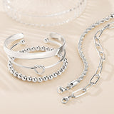 Gokeey Silver Cuff Bracelets for Women,Dainty Silver Bangles Bracelets Set for Women, Paperclip Link Chain Rope Beaded Tie Knot Bracelets Stack Chunky Jewelry