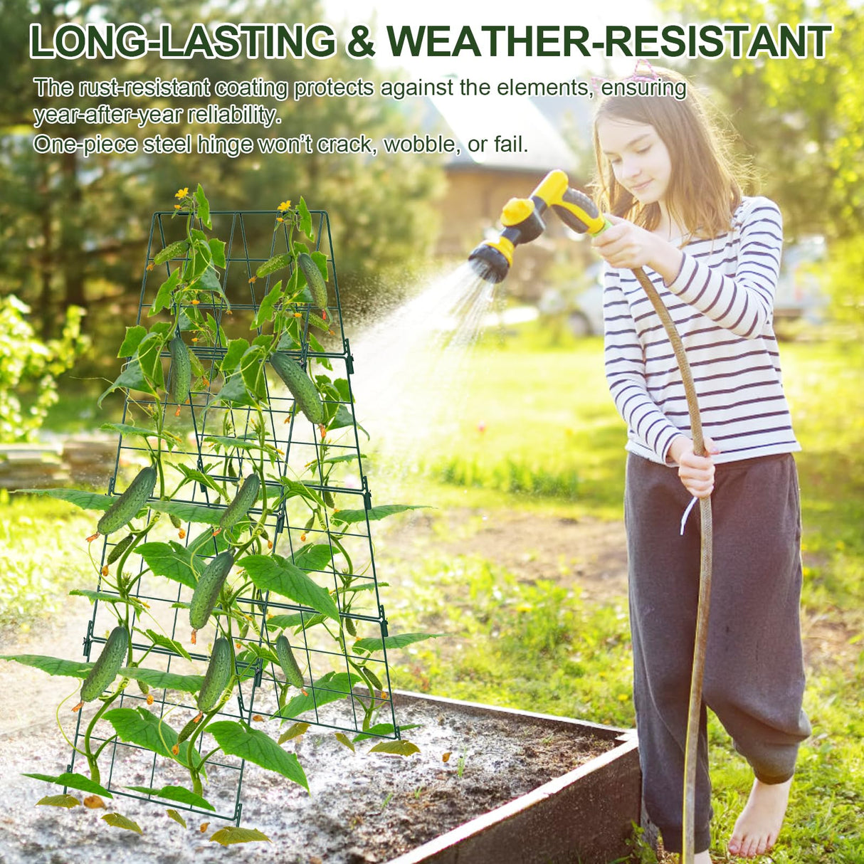 Heavy Duty 48"x16" Adjustable A-Frame Cucumber Trellis for Climbing Plants,iGreely Foldable Frame Rust-Proof Metal Trellis with Dense Grid,Perfect for Raised Beds, Garden,Tomatoes,Outdoor(Green)