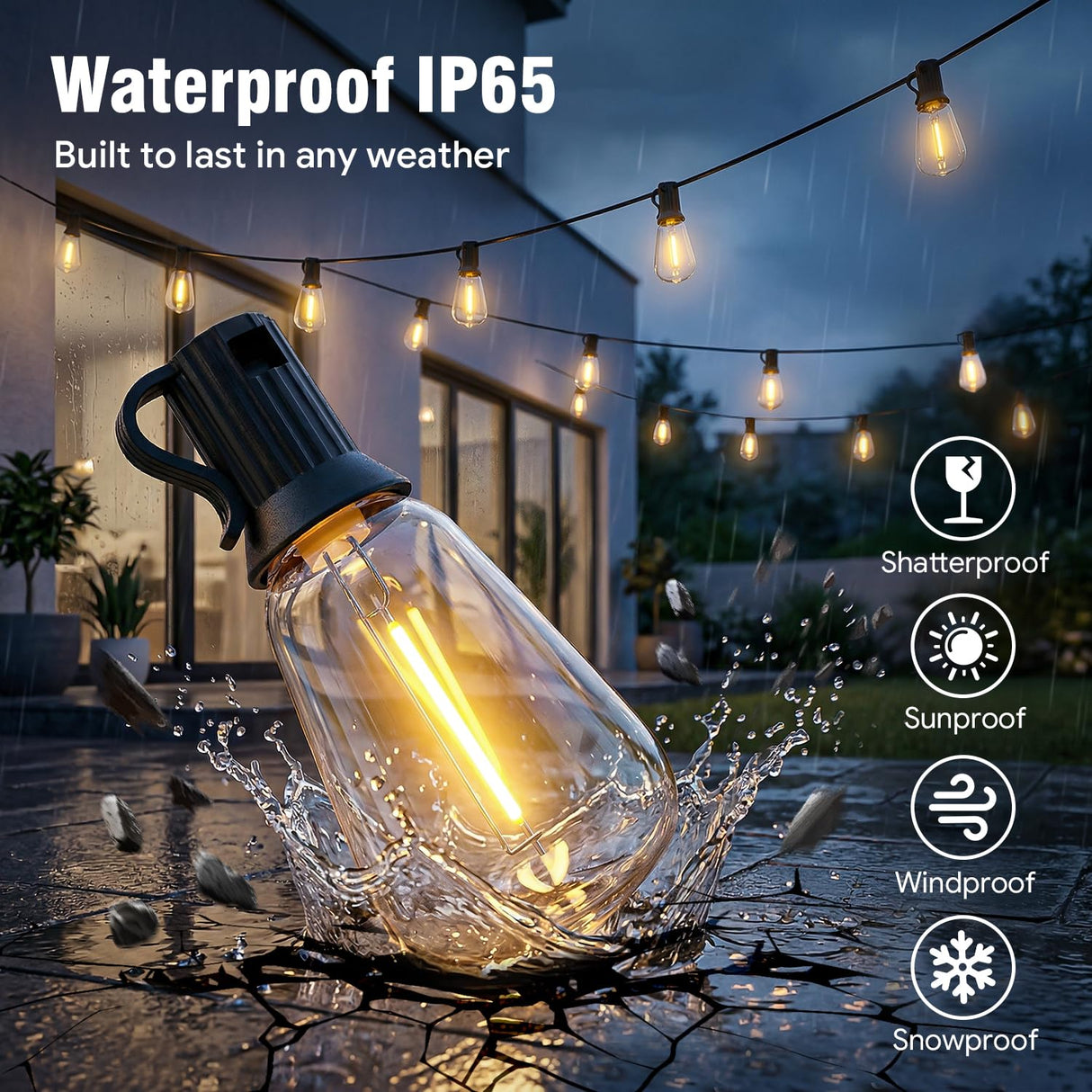 Skoiuc 50ft-LED-Lights-Outdoor-Waterproof-String Lights-Patio-Outside-Porch-Backyard-Garden-Gazebo-Yard-Deck-Balcony-Party-Camping-House-Hanging-Lighting-Bulb-Remote-Bluetooth-Hanging-Edison-ST38