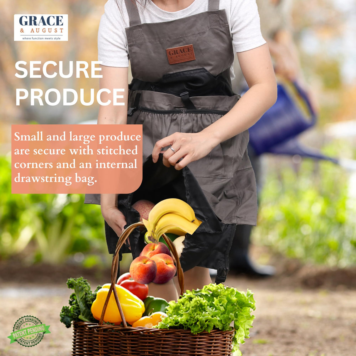 Grace and August Gardening Apron with Pockets for Women & Men - Unique Gardening Gift for Gardeners - Garden Apron 7 Pockets & Internal Drawstring Bag