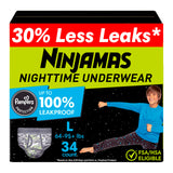 Ninjamas Boys Bedwetting Nighttime Underwear, Size L (64-95+ lbs), 34 Count, Overnight Protection, Ultra Absorbent, Hypoallergenic