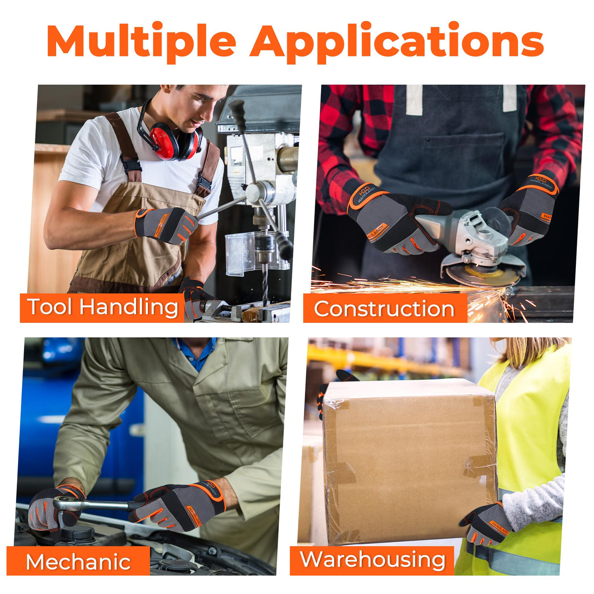 HANDLANDY Work Gloves Mens & Women, Utility Safety Mechanic Working Gloves Touch Screen, Flexible Breathable Yard Work Gloves (Small, Orange)