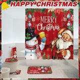 FuWeave 8 Pcs Christmas Shower Curtain Set Xmas Santa Bathroom Decoration Christmas Tree Hand Towels Snowman Toilet Lid Cover Bathroom Rugs Xmas Shower Curtain with Hooks(Snowman Style)