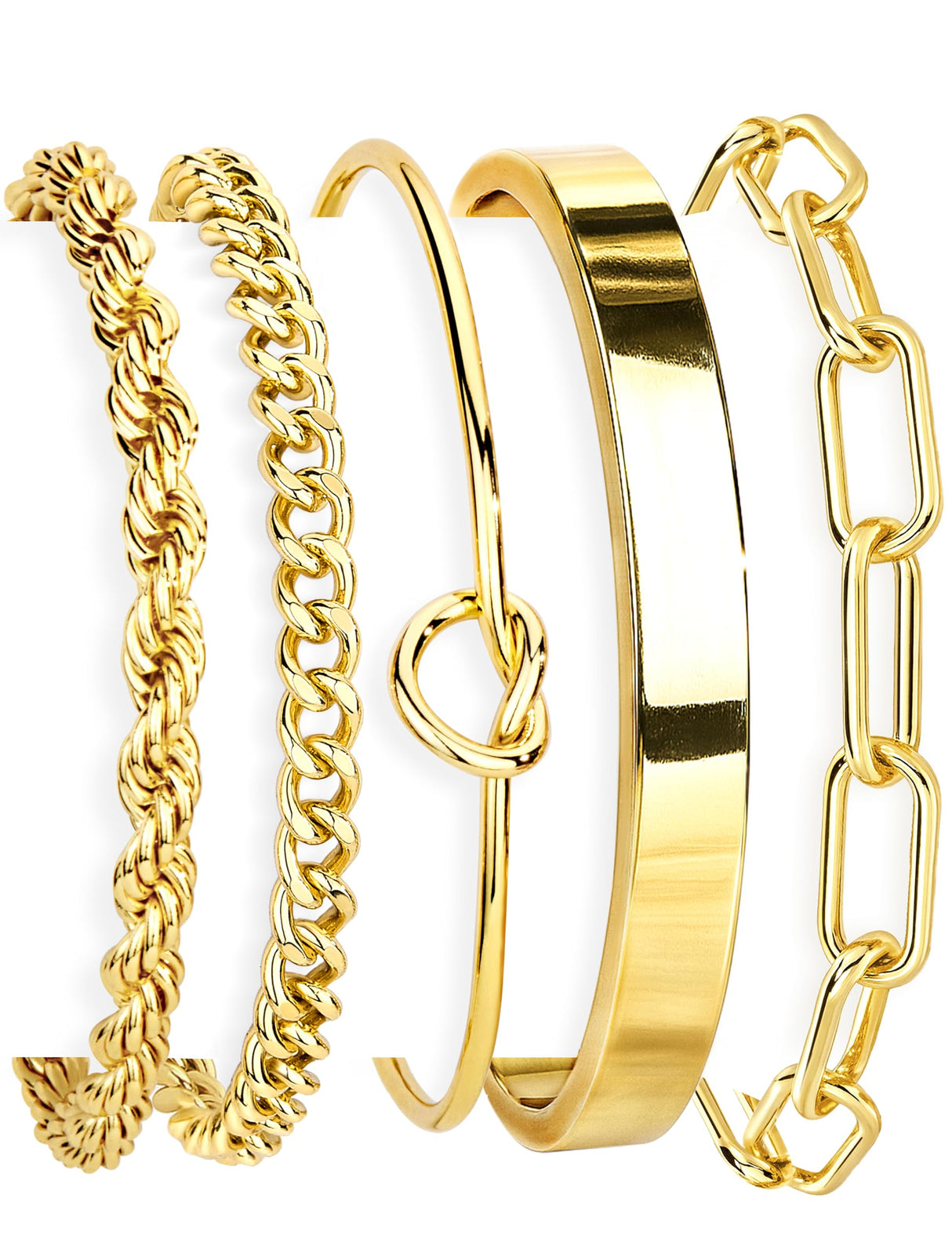 Gokeey Gold Cuff Bracelets for Women, 14K Gold Plated Bangle Bracelet Set for Women, Forever Love Knot Infinity Bangle Paperclip Beaded Twist Bracelets for Women
