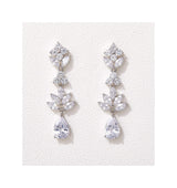 SWEETV Teardrop Wedding Earrings for Brides Birdesmaid, Crystal Cubic Zirconia Bridal Drop Earrings for Women Prom, Silver