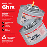 6-Hour Food Warmers for Parties (12 Pack), Chafing Fuel Cans with Wick and Safety Twist Cap, Catering Food Warmers for Buffets, Parties, Weddings, Long Lasting Burners for Food Warmer, Food Heater