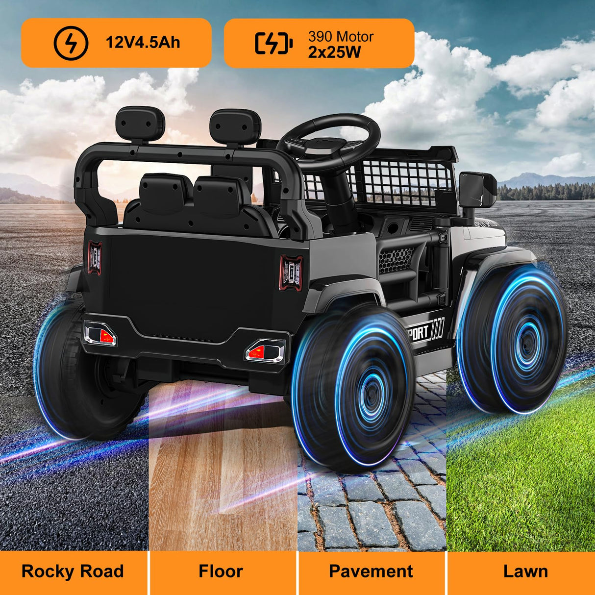 TRINEAR 12V Ride on Car with Parent Remote Control, Toddler Electric Car with Spring Suspension, LED Lights & Music Player - Safe Battery Toy for Kids, Christmas & Birthday Gift, Black