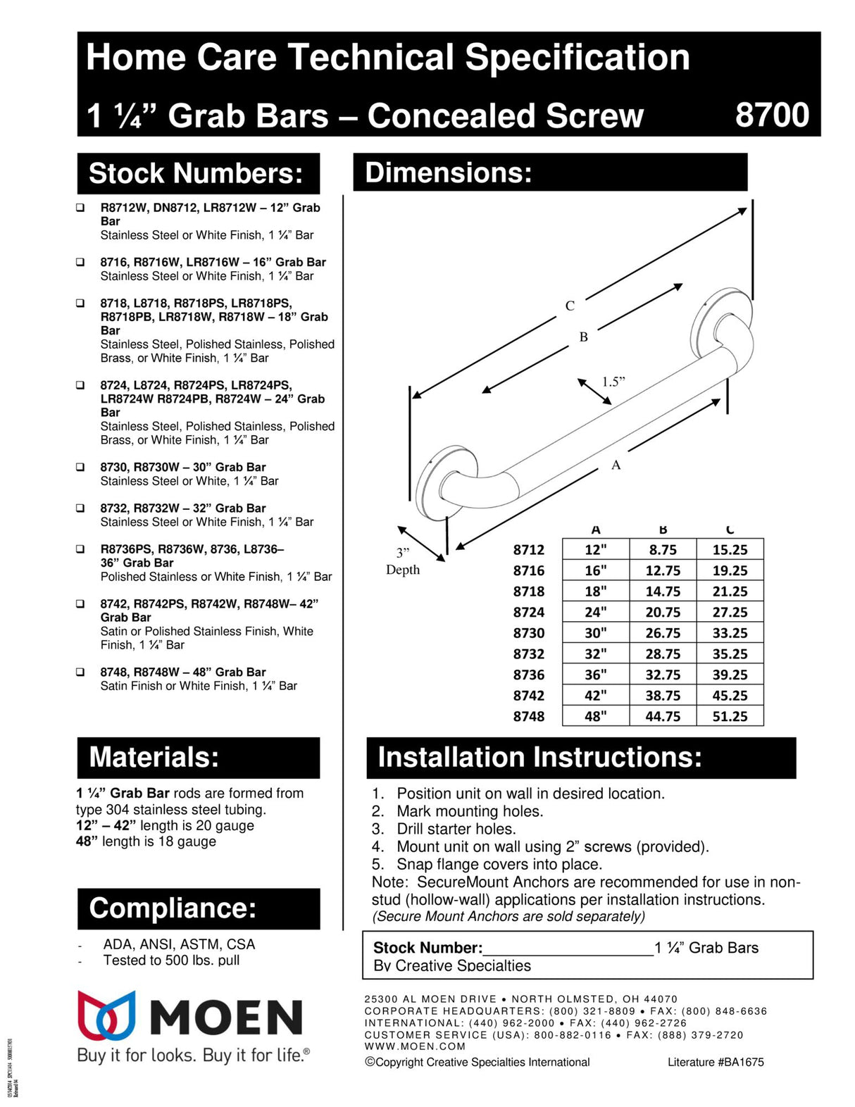 Moen 8730 Bathroom Safety 30-Inch Stainless Steel Bathroom Grab Bar with Concealed Screws, Stainless