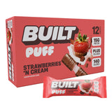 Built Bar, Puff Protein Bars, Strawberries 'N Cream Puff, 15g Protein Snacks, On-The-Go Bars, Only 140 Calories, 8g Sugar, Collagen, Gluten Free, 12 Count