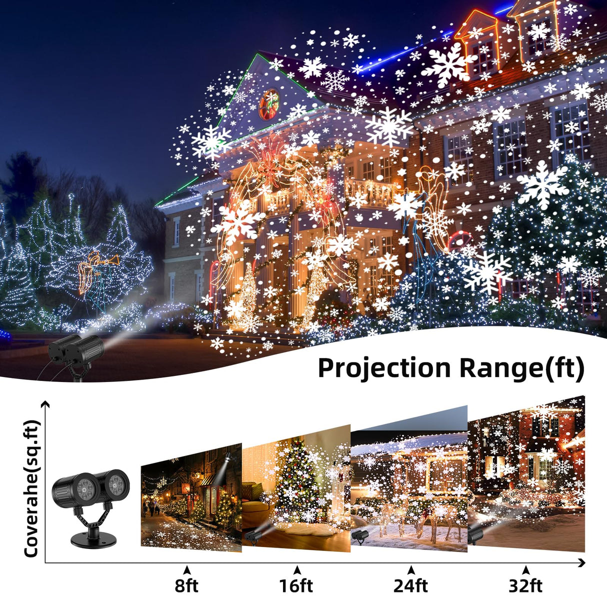 afzdby Christmas Snowflake Projector Lights Outdoor,Timer Setting Double Head Snowfall Led Lights Waterproof,Landscape Decorative Lighting Projection Lamp for Xmas Holiday Wedding Indoor Garden Patio
