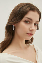 EAMTI Wedding Earrings for Brides Dangle Cubic Zirconia Pear Cut 925 Sterling Silver Post Engagement Earrings for Women