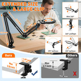 KIRKAS 12X Magnifying Glass with Light and Stand, Extra-Long Arm Magnifying Lamp Overhead Knob for Workbench Craft, Sewing, LED Lighted Magnifier Real Glass Lens Stepless Dimming and Color(35in Clamp)
