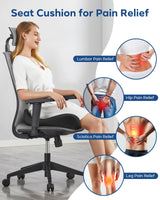 Feagar Large Ergonomic Seat Cushion - Thick Full Wrap Memory Foam Office Chair Cushion for Tailbone Pain Relief, Coccyx Cushion with Non-Slip Pad for Desk Chair, Wheelchair, Car Seat Long Sitting