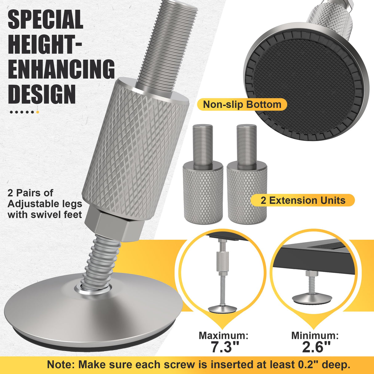 Nuvium Threshold Ramp for Doorways, Adjustable Height 2.6"-7.3" Aluminum Wheelchair Ramp with Heightening Screws and Swivel Angle Leg, 1100lbs Load Capacity, 30"Wide Curb Ramp for Trolley,Power Chairs