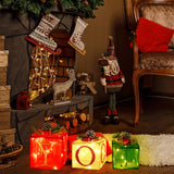 COVFEVER Christmas Joy Lighted Gift Boxes Decorations Set of 3, 2.6Ft Stackable Christmas Nesting Boxes Battery Operated for Home and Party Decoration