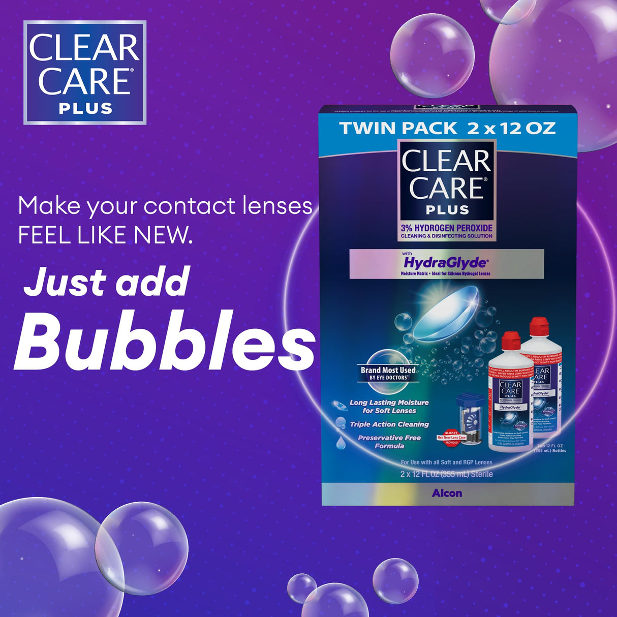 Clear Care Plus Cleaning Solution with Lens Case, Twin Pack, Multi, 12 Oz, Pack of 2