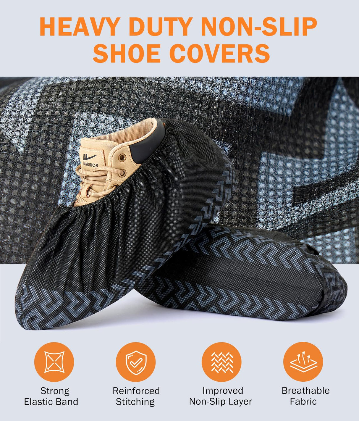 X-Large 100 Pcs Shoe Covers Disposable Non-Slip,Shoe Covers for Indoors Reusable,Slip-resistant, Durable, Breathable, Non-Woven Booties for Shoes Covers,Stretchable Fits Up To13 US Men,Black