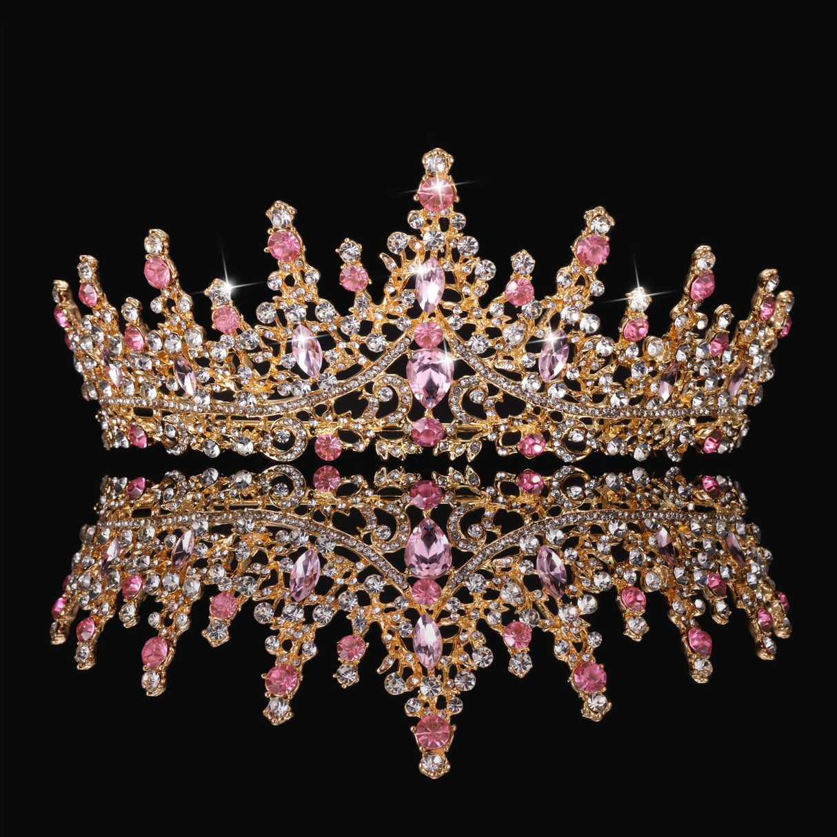 Kamirola Tiaras and Crowns for Women,Tiaras Earrings Necklace, Crystal Bridal Jewelry Set (Gold Pink)