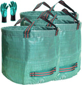 Professional 3-Pack 80 Gallon Lawn Garden Bags (D26, H33 inch) Reusable Yard Waste Bags with Gardening Gloves for Leaf Bag,Garden Pruning,Yard Debris Container,Lawn Grass Clippings,Weeds Bag 4 Handles